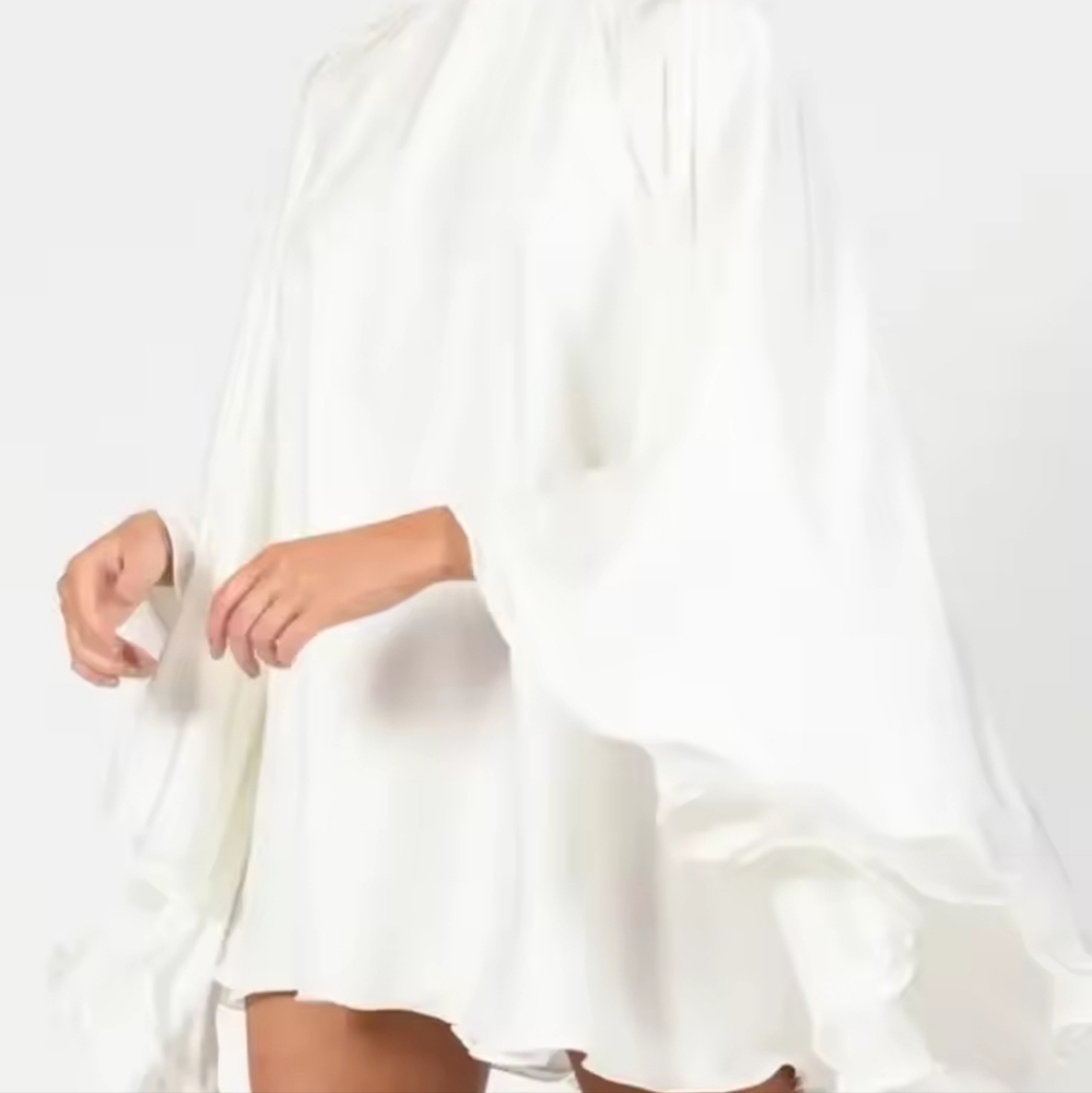 Women's White Turtleneck Long Ruffled SleevesBackless Dress 2025 Summer Spring - Picture 2 of 7